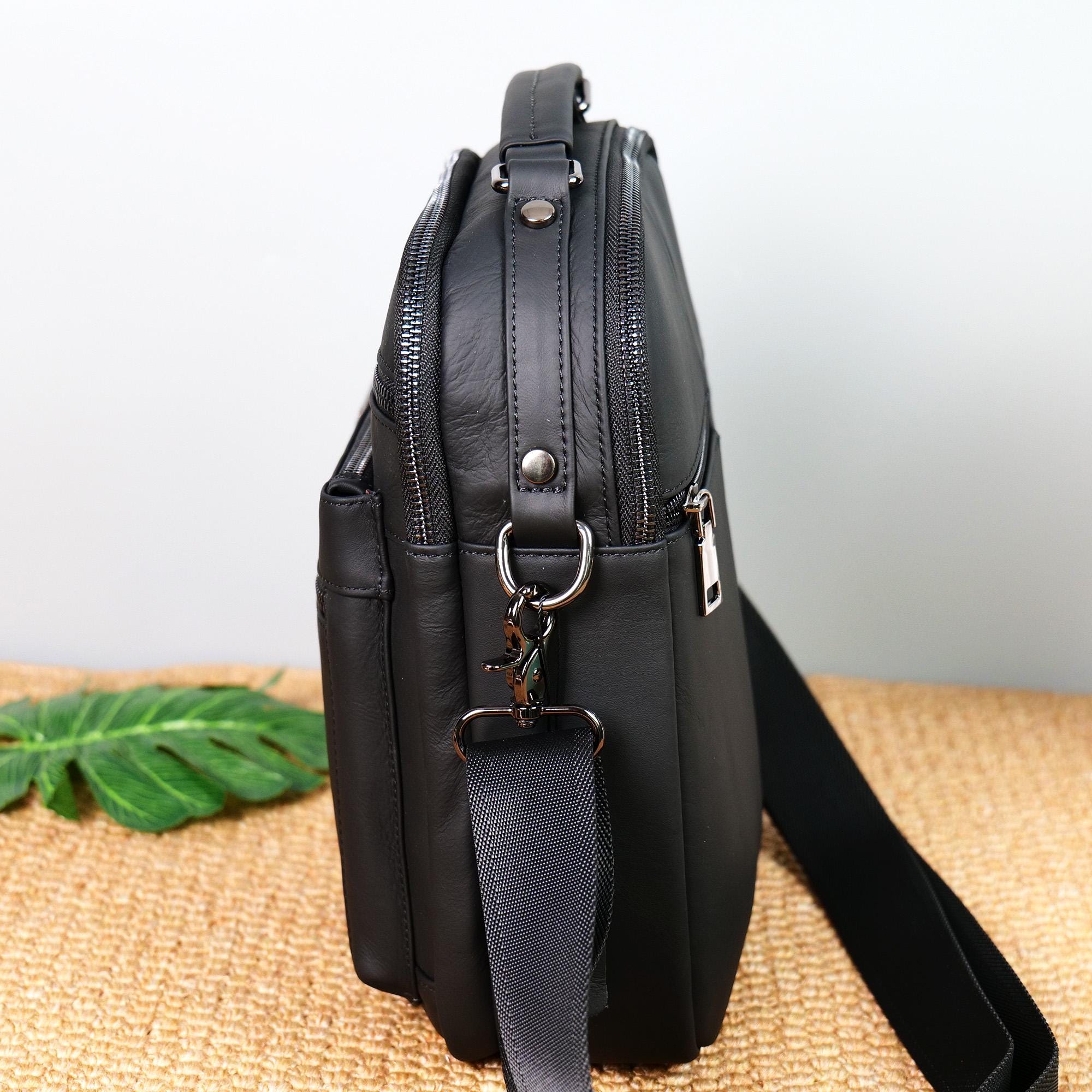 Men's Genuine Leather Crossbody Bag Travel Business Black