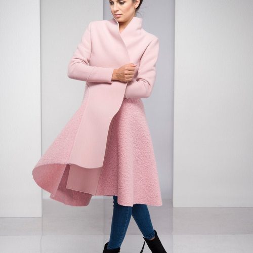 Wool Cardigan Coat Women Winter Pink Jacket Minimalist
