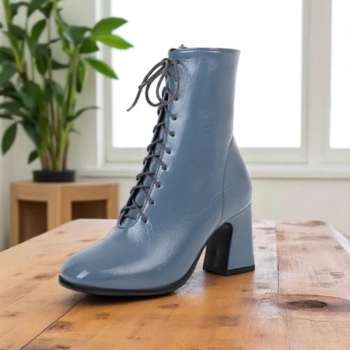 Lace Up Patent Pu Leather Ankle Boots: Retro