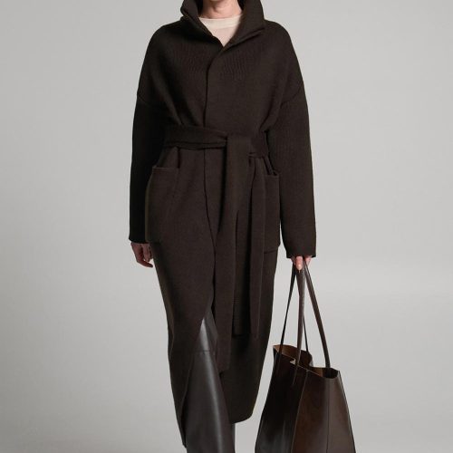 Women's Belted Cardigan Wool Long Coat With Pockets